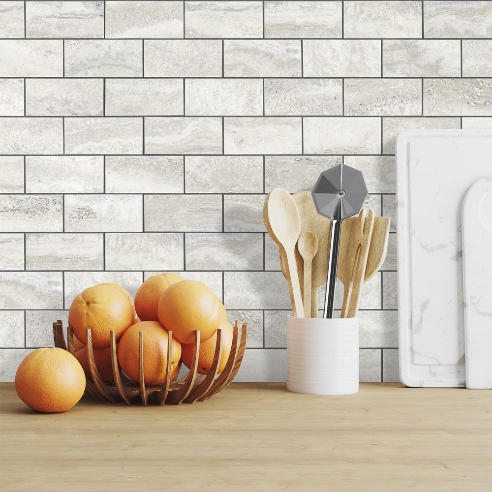 Subway Tile Cream Peel and Stick Backsplash For Kitchen
