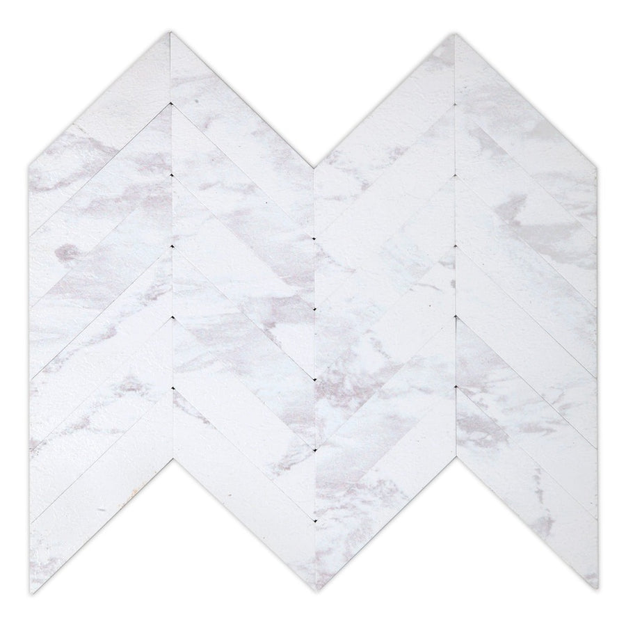 Kara White Herringbone Stone Backsplash