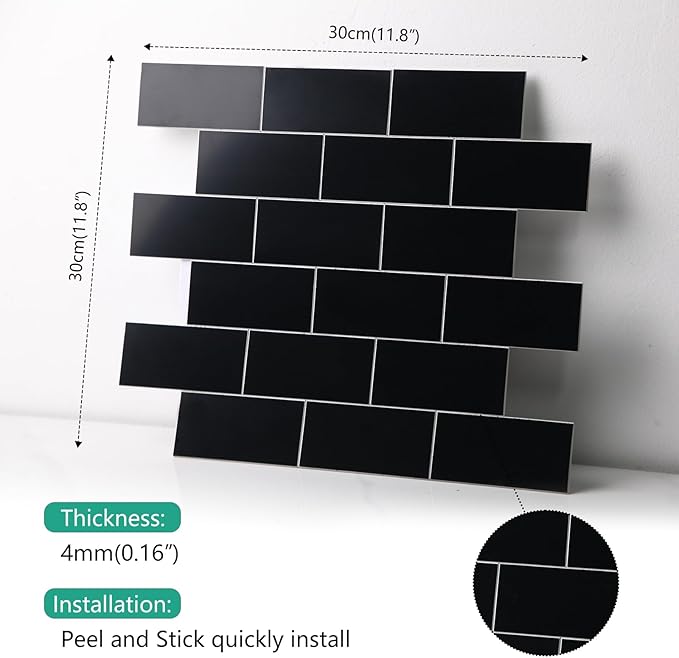Size chart for self-adhesive wall tiles