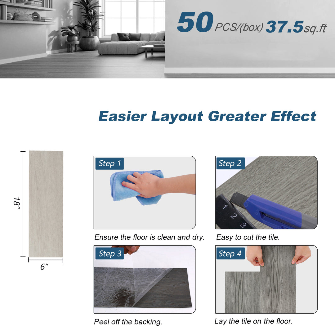 Self-adhesive floor tile size diagram
