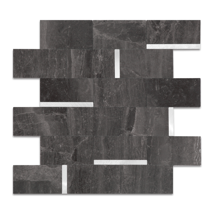Black Slate Mixed Silver Metal peel and stick backsplash tiles