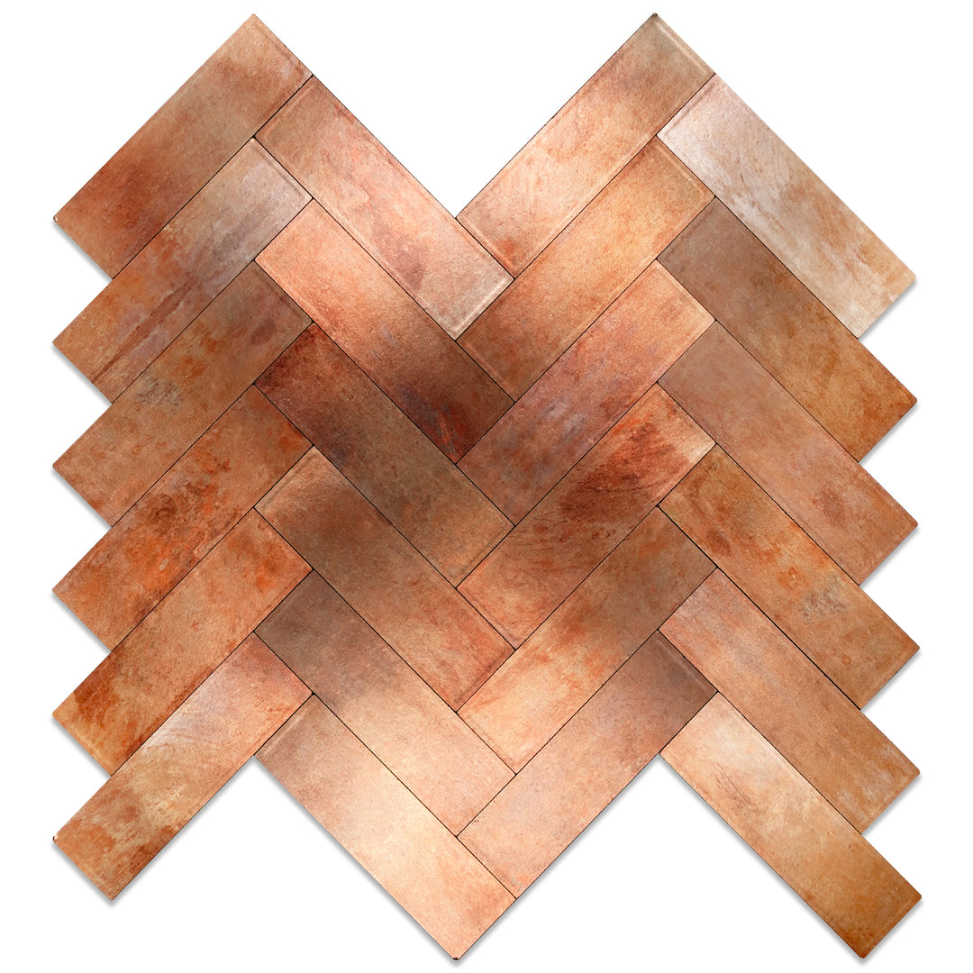 Retro Copper Herringbone Tile Peel and Stick Backsplash