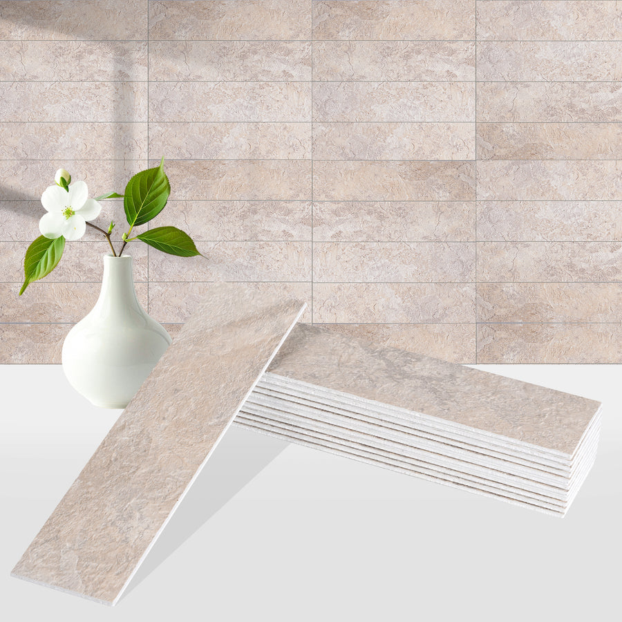 Stone beige peel and stick tiles
