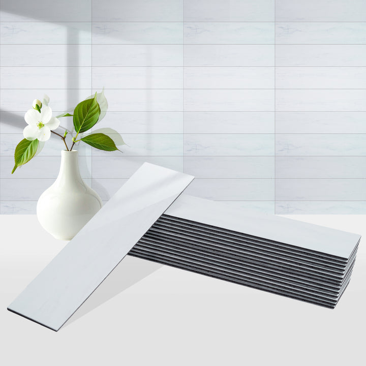 Polished dolomite peel and stick tiles