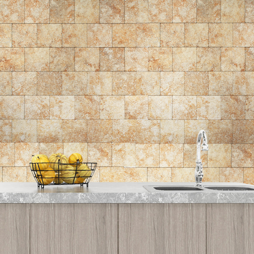10 sq.ft Earthy Gold PVC Peel And Stick Stone Tile Backsplash