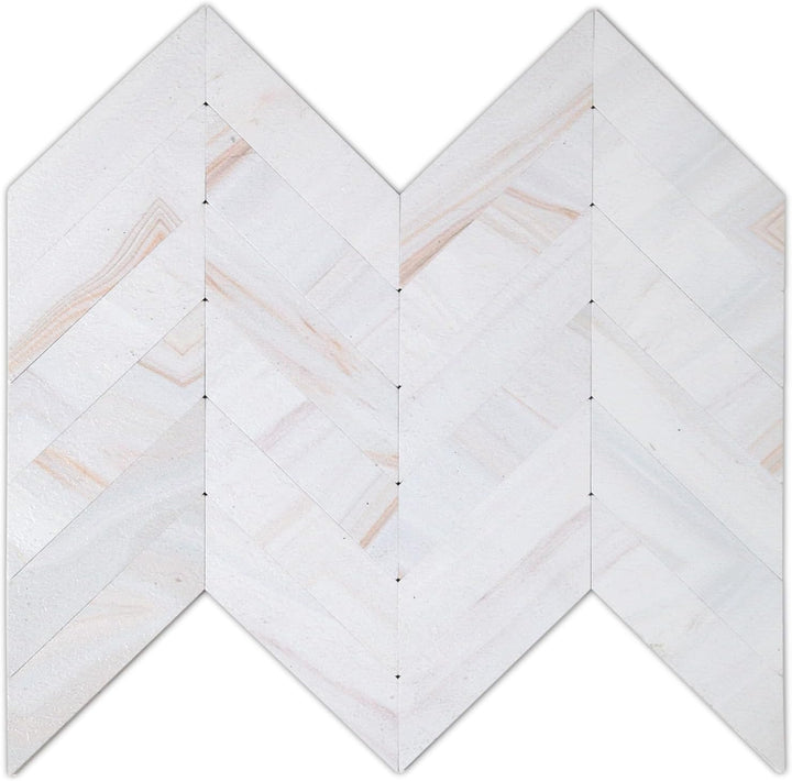 Herringbone stone tile backsplash in Colorful White main image