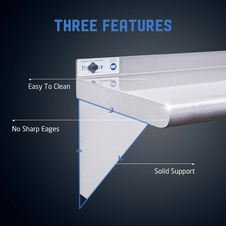 Stainless Steel Shelf 12 x 24 Inches,250lb, Wall Mount Floating Shelving for Restaurant, Kitchen, Home and Hotel