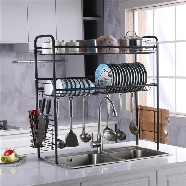 Stainless Steel Double Layer Kitchen Bowl Rack Shelf Black