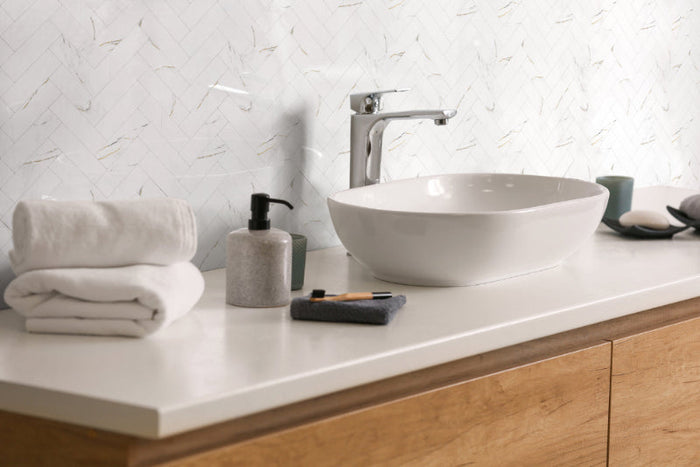 peel and stick herringbone tile for bathroom