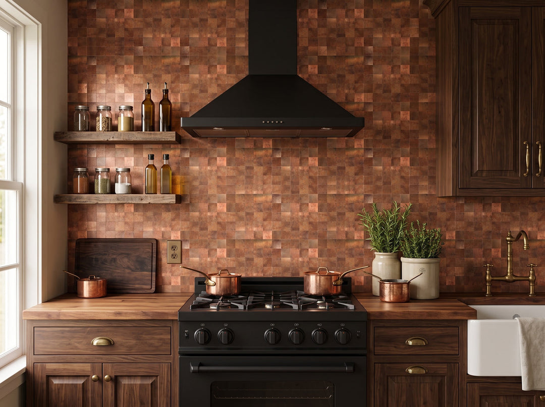 copper peel and stick tile for kitchen