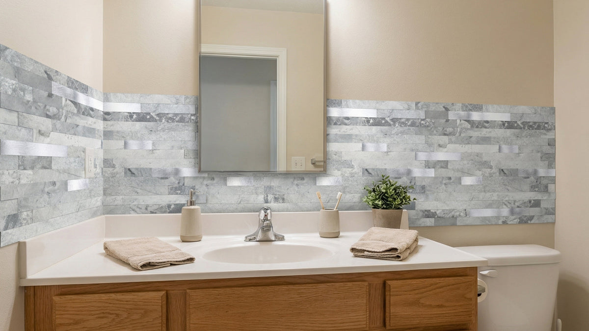 peel and stick tile behind sink