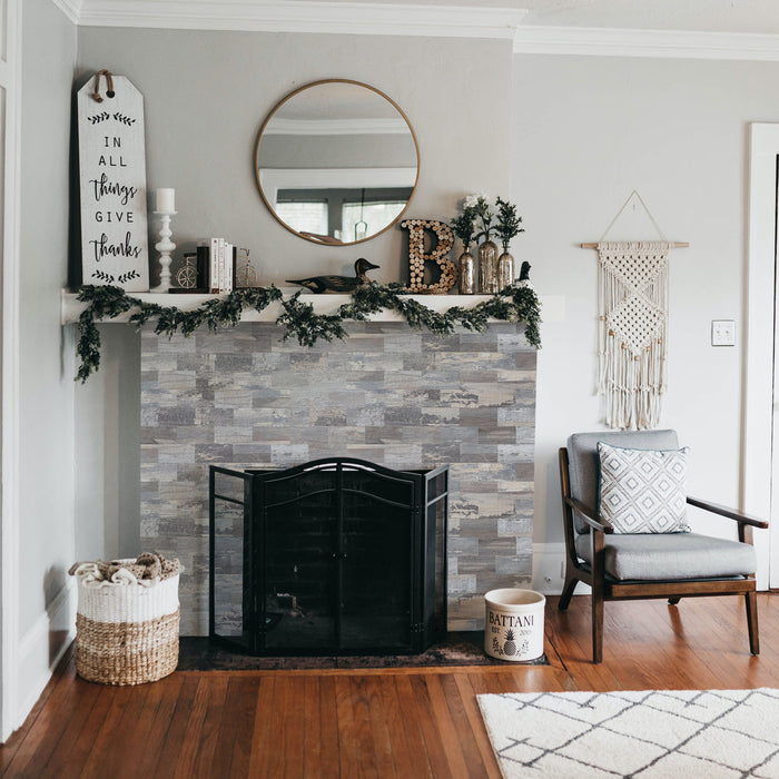 peel and stick subway tile for fireplace