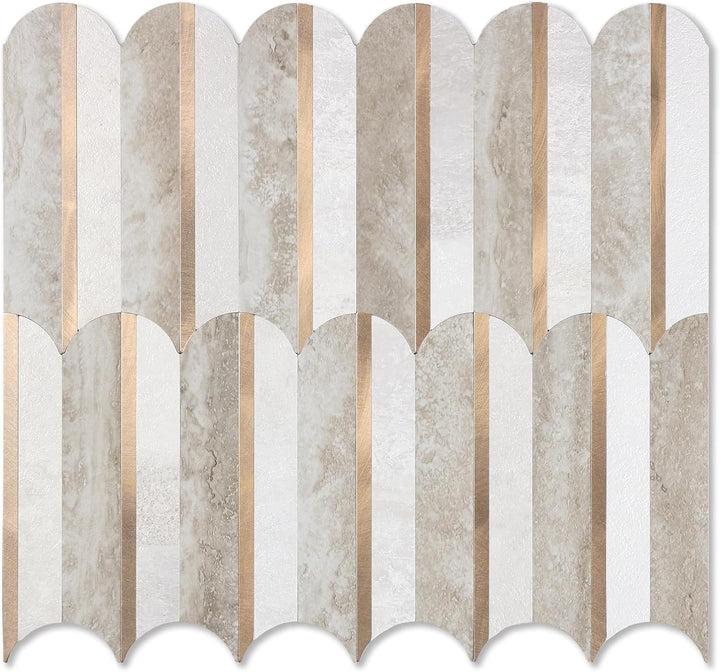 Beige Slate Pure White  Gold Fish Scale Peel and Stick Tiles