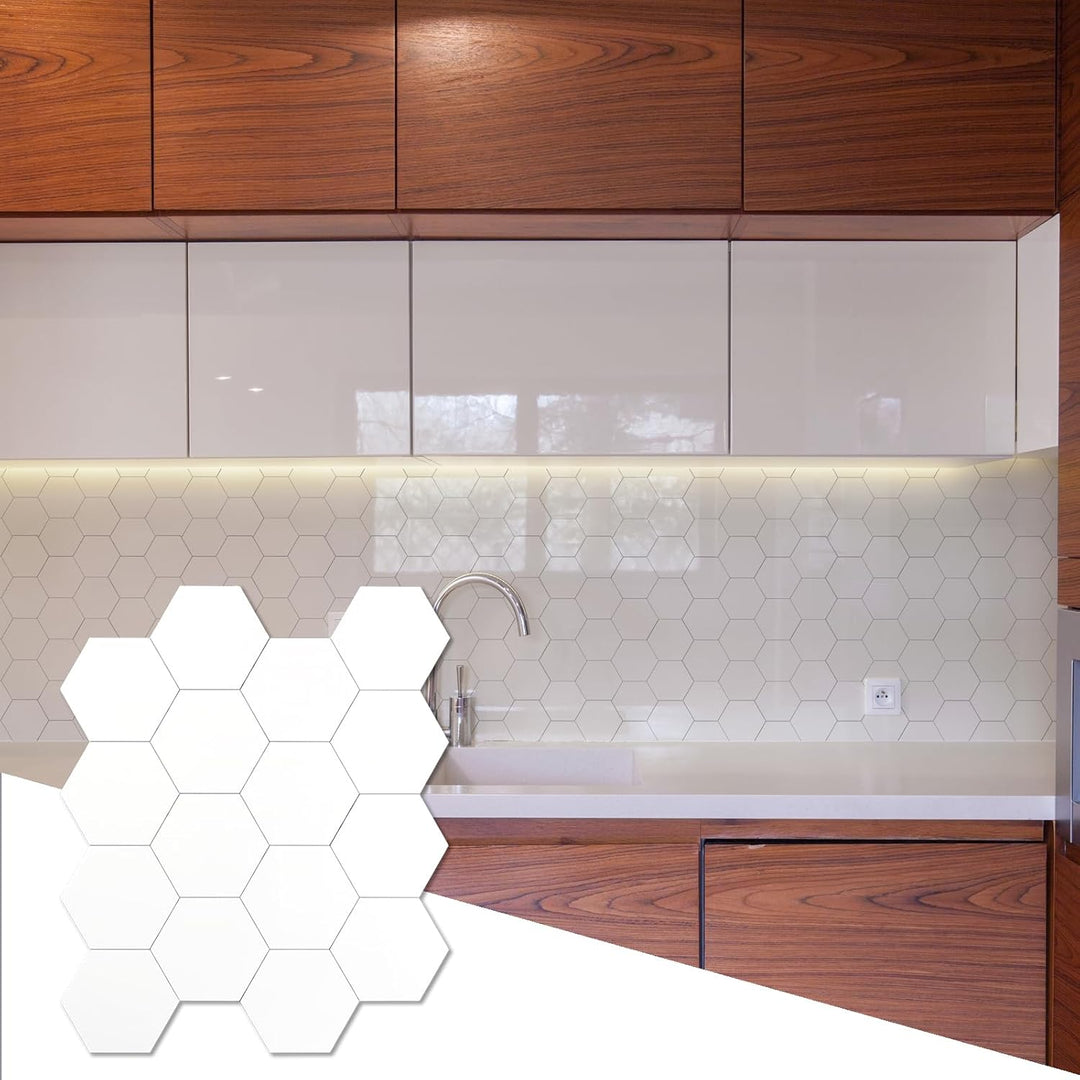 Hexagon Peel and Stick Tiles PVC Creamy White Backsplash