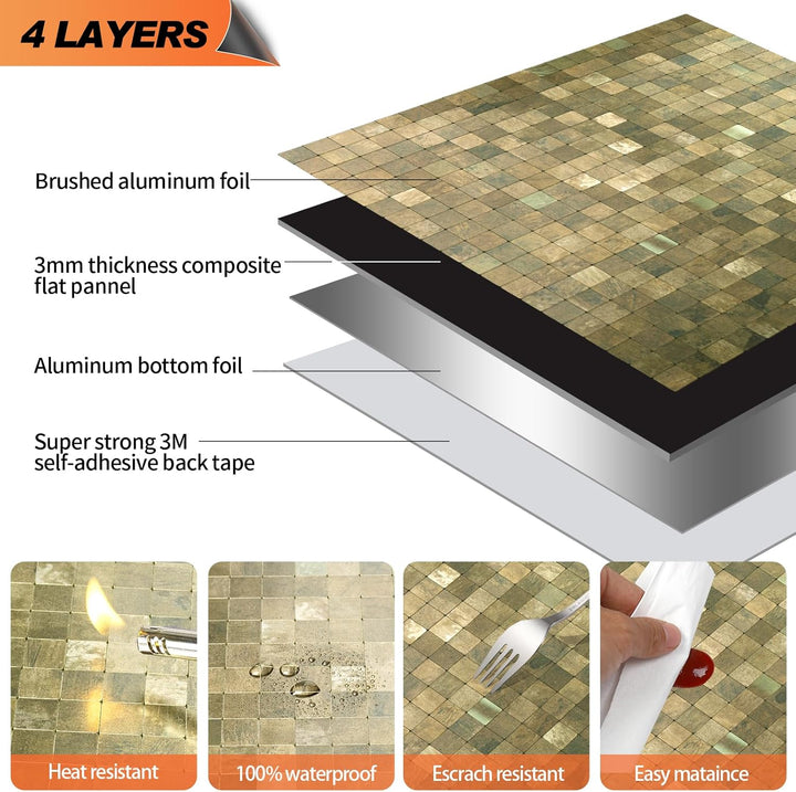 11.5" X 11.5" Antique Bronze Stainless Steel Metallic Peel and Stick Tiles