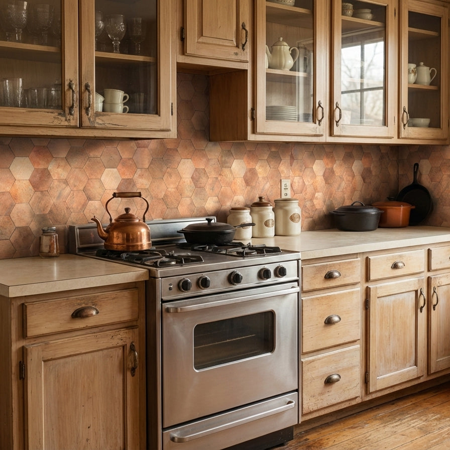 peel and stick copper tile for kitchen