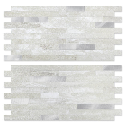 Gray Beige Peel and Stick Backsplash Linear Blend Tile