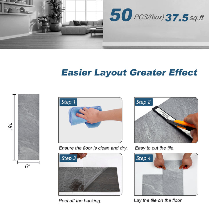 Size chart for self-adhesive floor tiles
