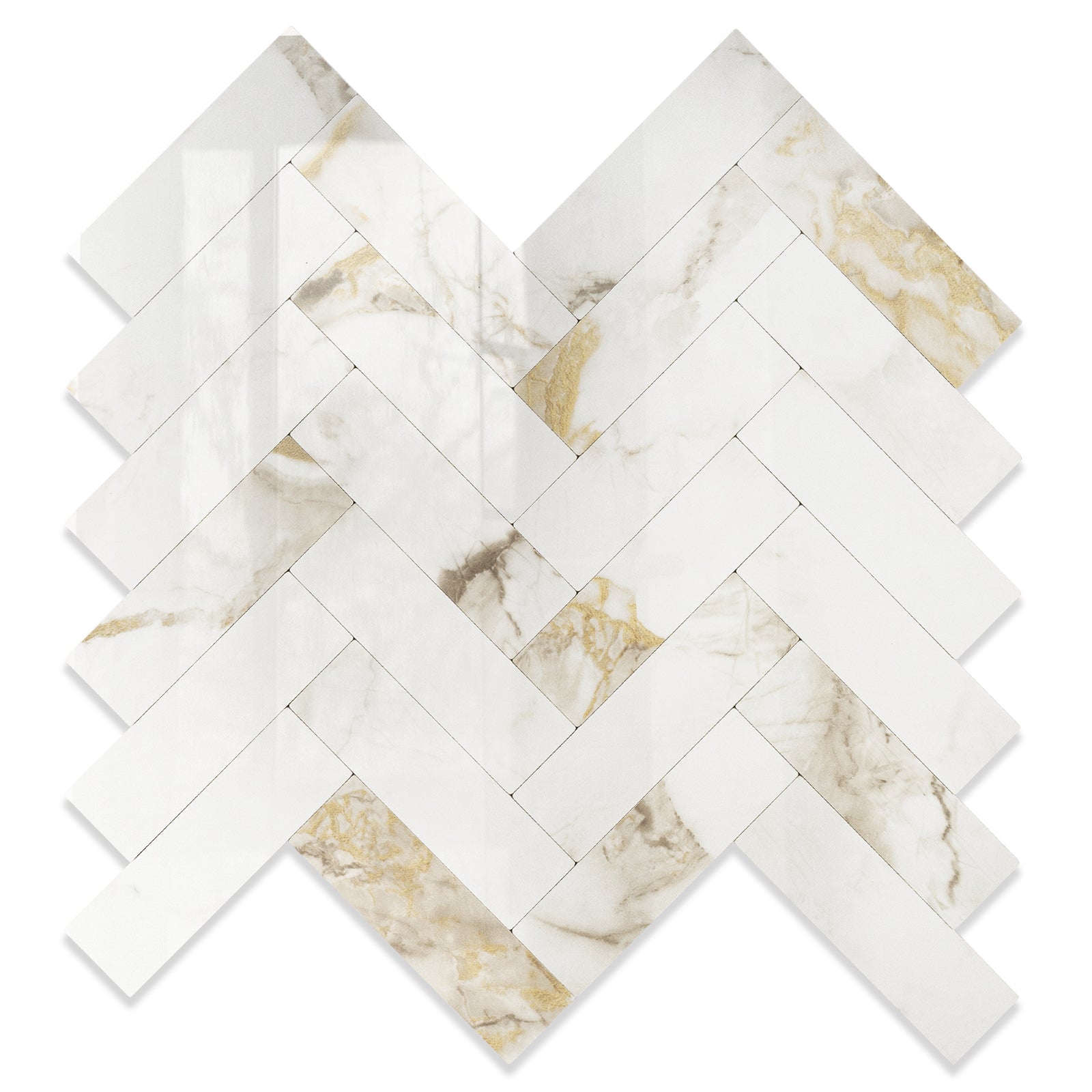 Glossy Marble Herringbone Tiles