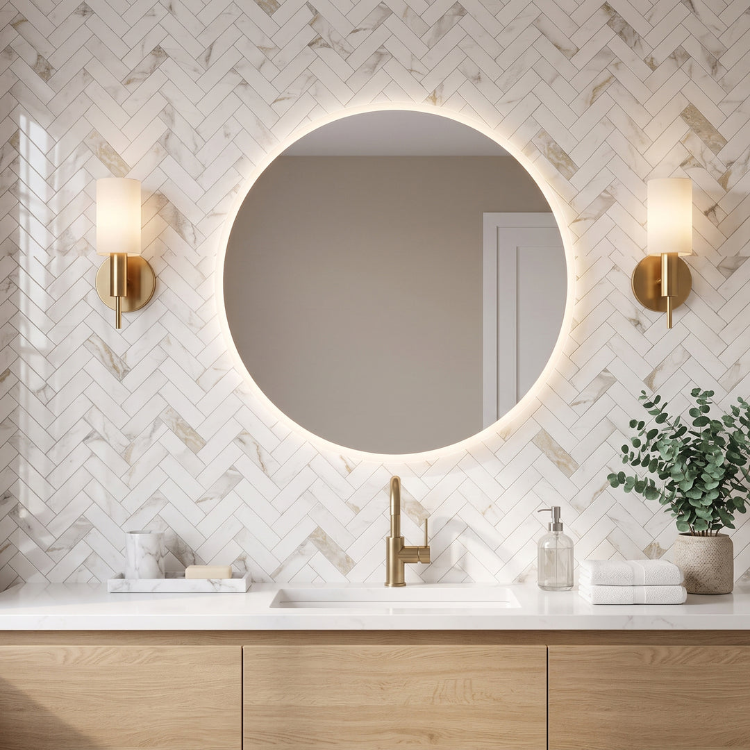 bathroom herringbone tiles