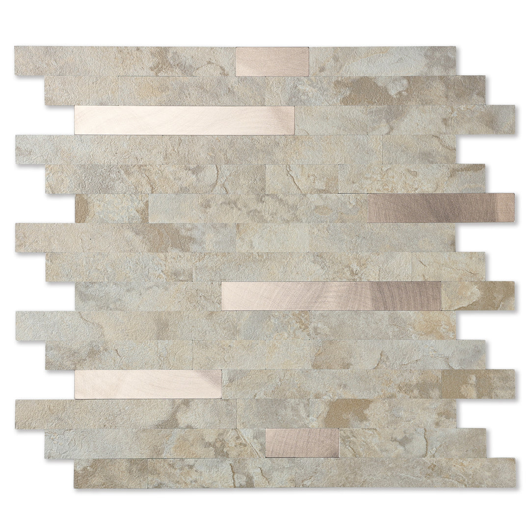 12" X 12" Ecru Peel and Stick Stone Backsplash Premium Linear Blend Tile