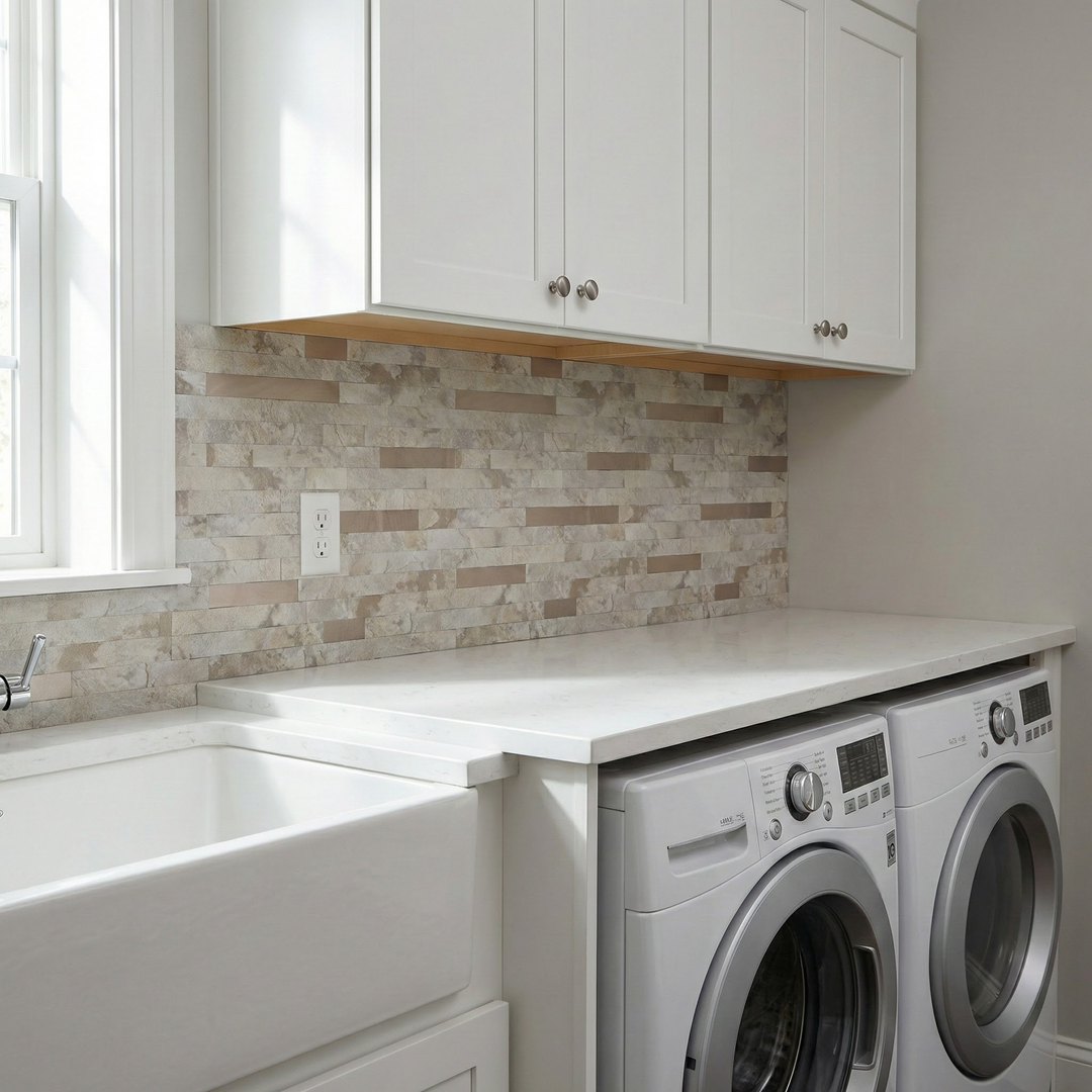 linear blend tile stick on laundry room