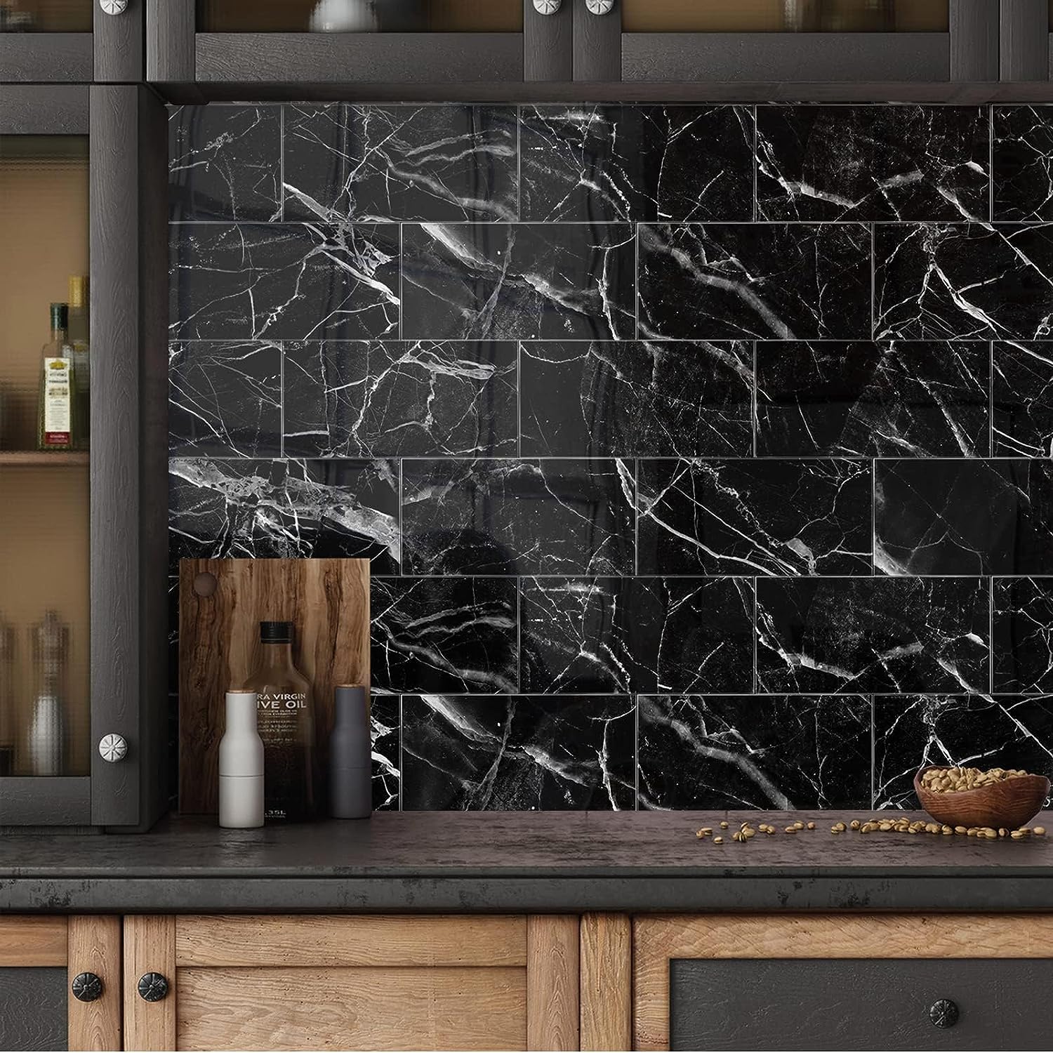 Black Marble Peel and Stick Backsplash